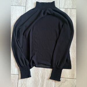 & Other Stories Black Smocked Neck and Cuff Blouse